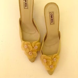 China Doll Gold Floral Embellished Mules